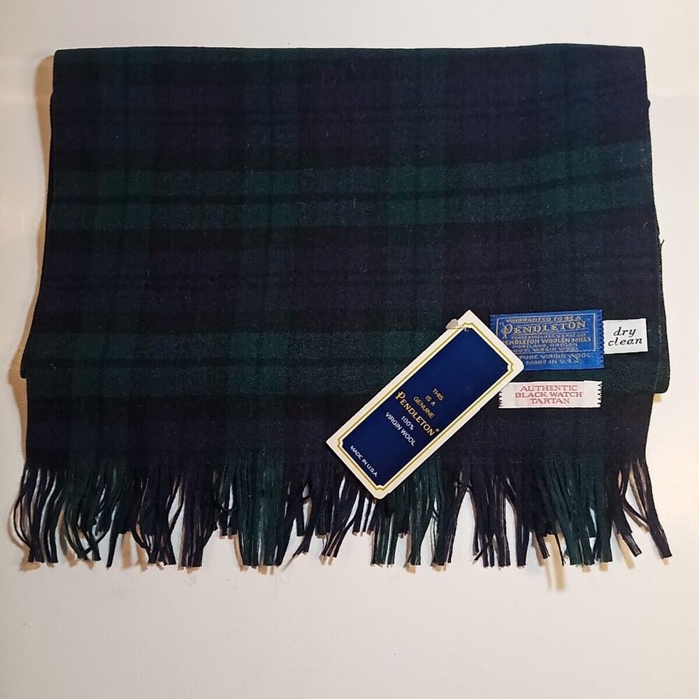 Pendleton Authentic Black Watch Tartan 100% Wool Woolen Mills USA Green Navy